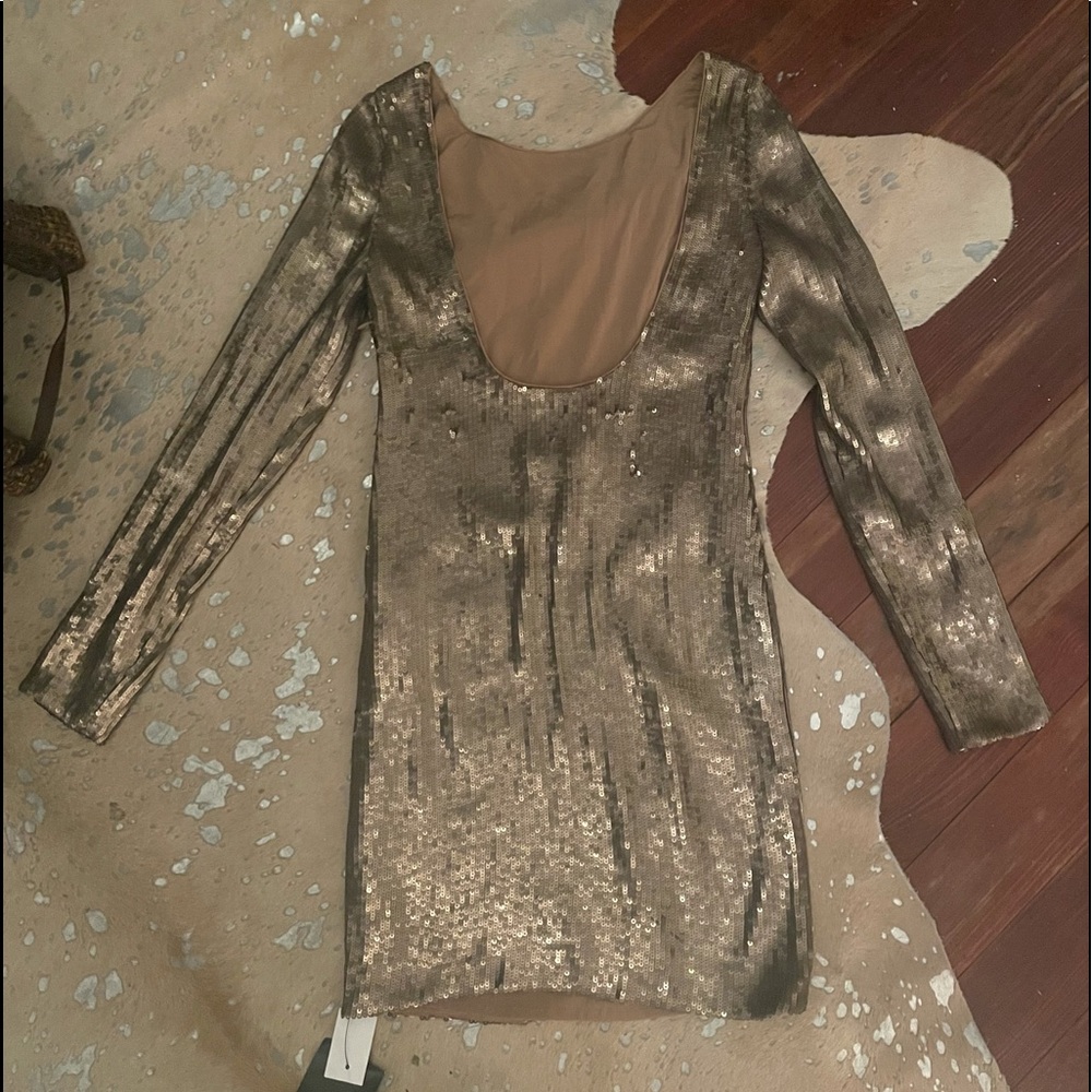 Haute Hippie antique gold sequin mini dress